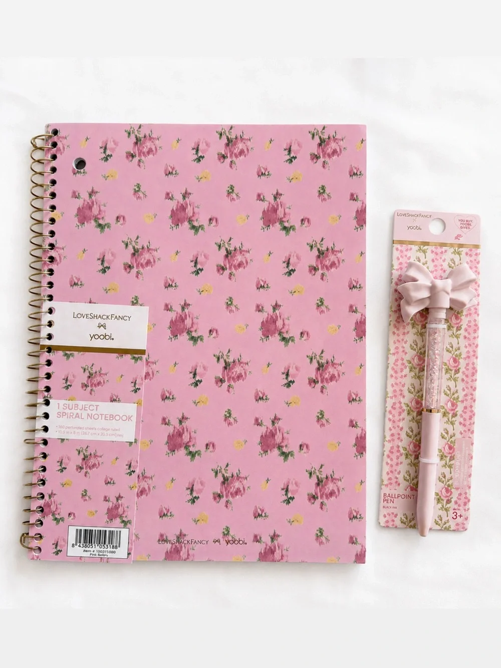 LoveShackFancy x Yoobi Pink Floral Notebook & Ballpoint Pen